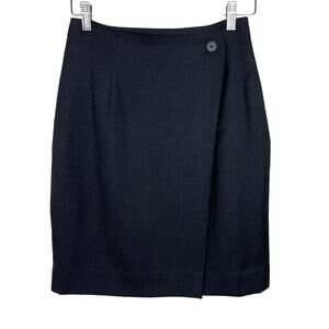 Mondi Vintage Wool Blend Black Faux Wrap Skirt IT Size 28 (US‎ Size 2) Lined